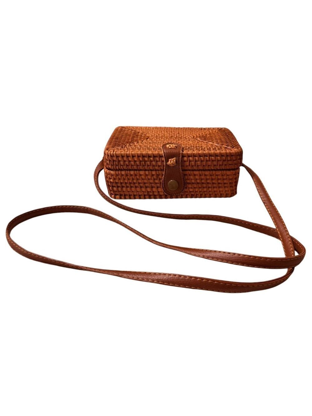 NEW Rattan Woven Crossbody Shoulder Bag Rectangle Snap Close Expressions NYC